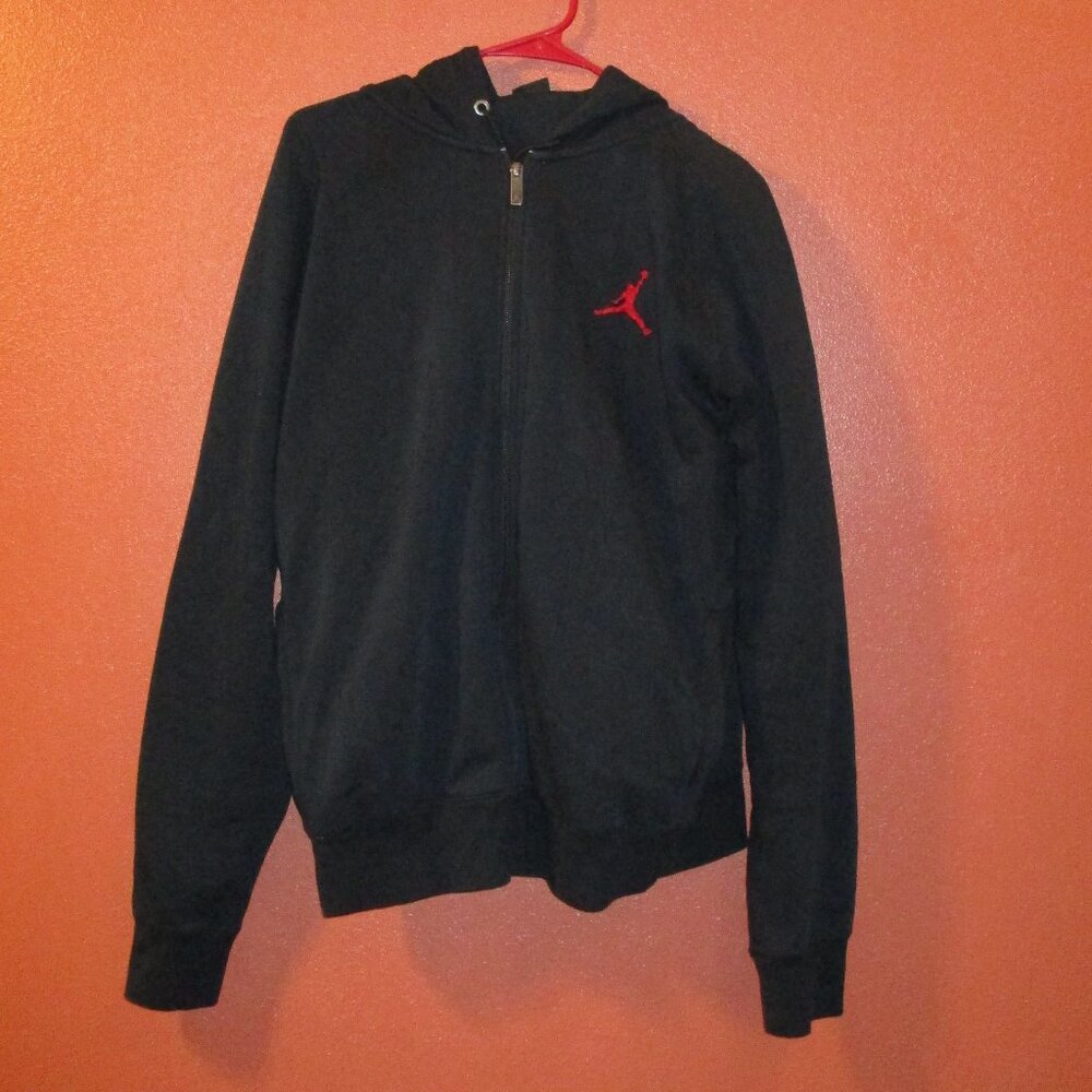 Jordan Jacket Y2K Men X Large Black Red Full Zip Pockets Vintage Hooded Jacket - Picture 1 of 11